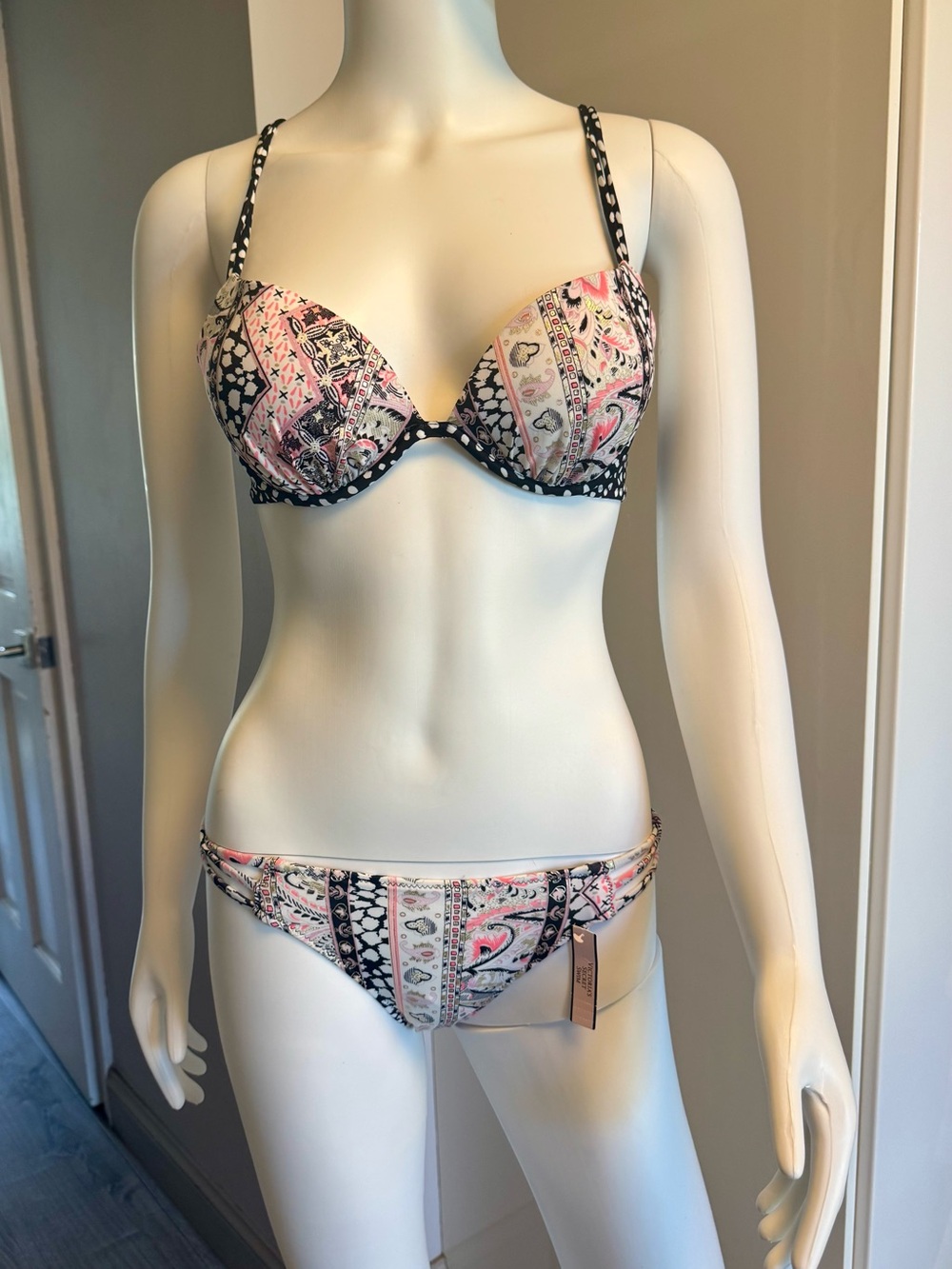 Victoria's Secret Black & White Polka Dot Bikini Top , 34B bra, bottom Small